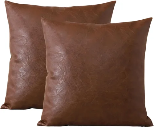 Miniatura 6 de OTOSTAR Juego de 2 fundas de almohada de piel sintética de 18 x 18 pulgadas, modernas, decorativas, cuadradas, decorativas, cuadradas, para Marrón