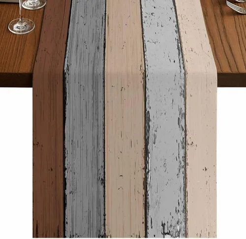 Miniatura 32 de Ocean Hues Farmhouse - Camino de mesa de lino y algodón, estilo retro, con textura de madera de granero rústica, degradado, azul, gris, Azul