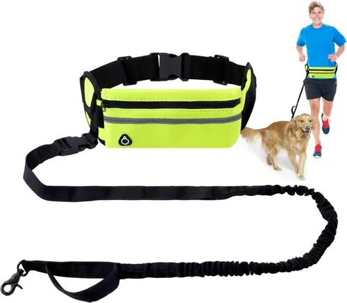 Miniatura 7 de Correa de perro manos libres, correas para correr en la cintura con bolsa con cremallera, cinturón reflectante ajustable, mango doble, elástico