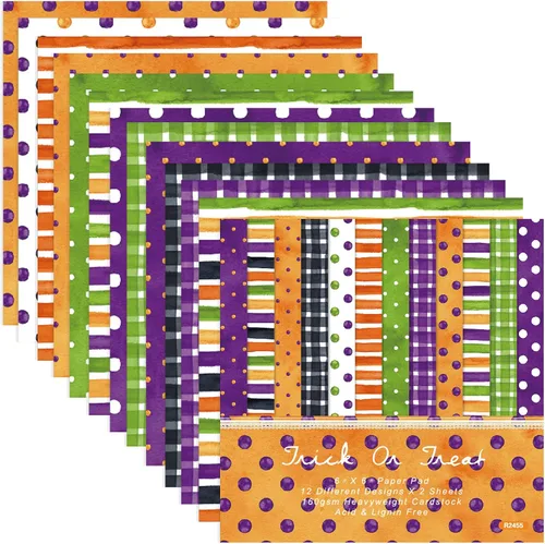 Papel para álbum de recortes de Halloween, 24 hojas de 6 x 6 pulgadas, diseño de calabaza, araña, fantasma, murciélago, papel para hacer tarjetas,