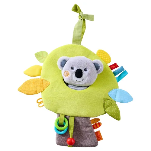 HABA Koala - Juguete colgante para bebés, cochecito y asiento de automóvil, centro de actividades interactivo de felpa con sonajero, arrugado,