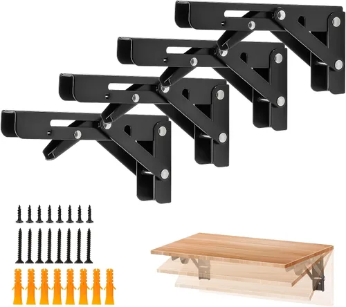 Miniatura 18 de Ravinte - Paquete de 2 soportes plegables de 20 pulgadas para estantes - Negro mate, soportes plegables resistentes para mesas y bancos - Diseño que