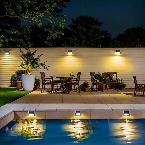 Miniatura 5 de JSOT Luces solares para valla, luces solares impermeables para exteriores, luz para exteriores, jardín, patio, pared, escalera, poste de 3 LED, luz