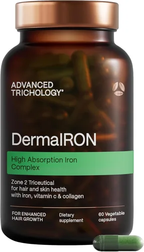 DermaIRON Suplemento de hierro para mujeres y hombres, plancha suave para baja ferritina y apoyo a la anemia, adelgazamiento del cabello y apoyo a