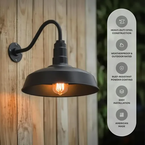 Miniatura 2 de Steel Lighting Co. Gardena - Luz de granero Montaje en pared al aire libre Cúpula de 16 pulgadas Cuello de cisne de 16 pulgadas Luz
