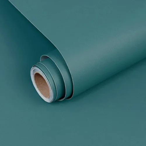 Papel tapiz autoadhesivo para despegar y pegar, 15.7 x 118 pulgadas, color verde azulado mate, papel de contacto extraíble, color sólido,