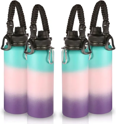 Miniatura 26 de Volhoply Botellas de agua aisladas en paquete de 2, 40 onzas, botella deportiva de acero inoxidable con asa de paracord y tapa con boquilla, taza