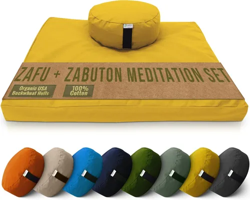 Miniatura 31 de Bean Products Juego de alfombrillas de meditación – Zafu almohada de piso orgánica de trigo sarraceno + almohadilla de oración Zabuton rellena