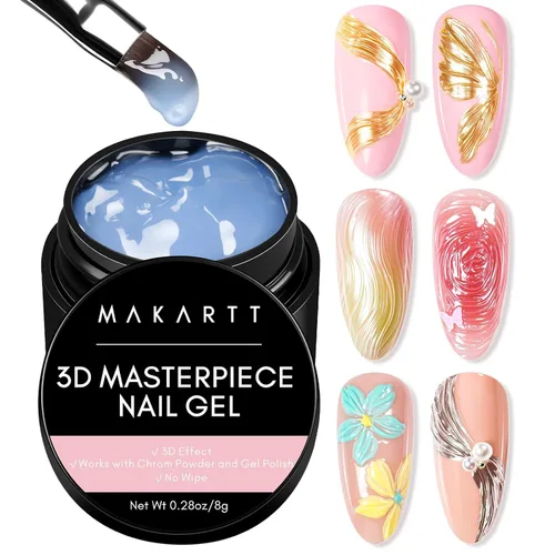 Makartt Arte de Uñas en Gel 3D: Gel de Escultura 3D para Arte de Uñas, Polvo de Uñas Cromado Espejo, Esmaltes en Gel, Tallado, Pintura Metálica 3D,