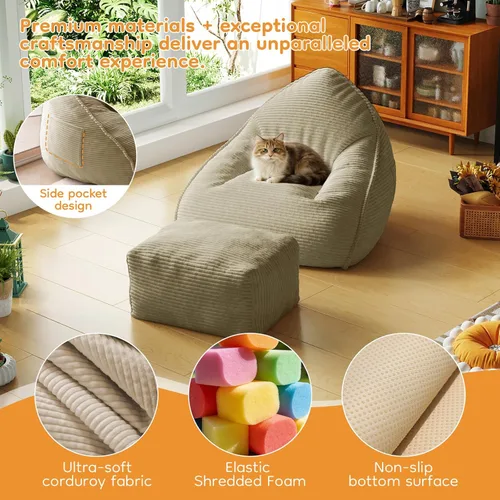 Miniatura 4 de Cloud - Puf grande con otomana, tela de pana + espuma viscoelástica 35D para adultos, tumbonas, sofá, sillón hinchado sin hueso para sala de estar