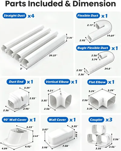 Miniatura 7 de Kit de cubierta de tubería decorativa de PVC de 3 pulgadas y 17 pies para aire acondicionado mini split sin conductos, juego completo, no se Blanco