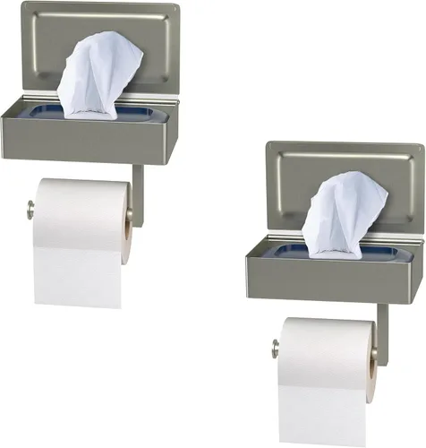 Portarrollos autoadhesivo para papel higiénico de montaje en pared con estante y almacenamiento para toallitas – Acero inoxidable níquel cepillado