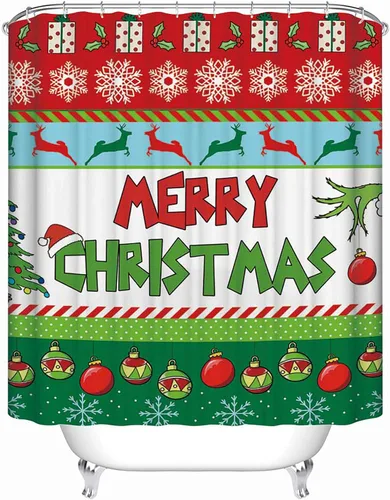 Miniatura 6 de Allenjoy Cortina de ducha de 72 x 72 pulgadas para juegos de baño, invierno, Año Nuevo, campanas de Navidad, copos de nieve, decoración de baño