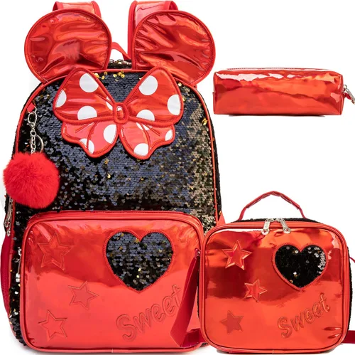 Miniatura 38 de Mochila para niñas de 16 pulgadas, mochilas para niñas para la escuela, mochila de lentejuelas con lonchera para estudiantes de primaria