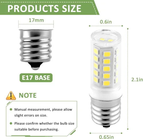 Miniatura 2 de 5304517886 Kei D28A Bombilla de repuesto para refrigerador, bombilla LED E17, bombilla congelador 3W AC100-130V luz diurna blanca, 2 paquetes