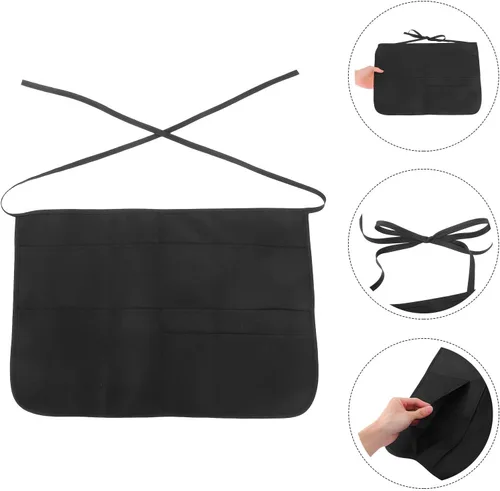 Miniatura 8 de CHILDWEET Multi-pocket Cleaning Apron for Women and Men Black Sturdy Polyester Work Apron with Adjustable Straps Gardening Dishwashing
