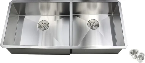 Fregadero de cocina contemporáneo de acero inoxidable de calibre 16, duradero, con doble tazón, con colador de cesta extraíble (42 pulgadas, 60/40)