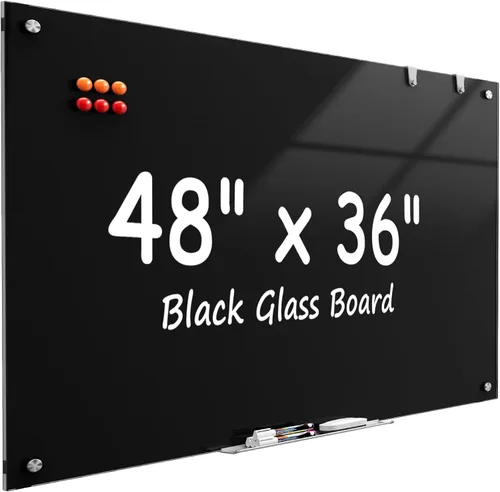Miniatura 18 de MaxGear Pizarra blanca de vidrio montada en la pared, pizarra magnética de borrado en seco, vidrio templado, respaldo de acero, superficie lisa