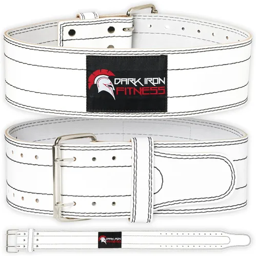 Dark Iron Fitness Genuine Leather Weightlifting Belt, 4 Inch Wide for Men Women with Double Prong Buckle Reinforced Stitching, Powerlifting Deadlift