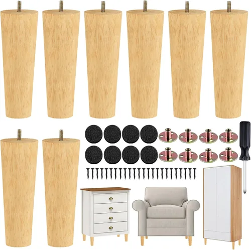Miniatura 16 de TURSTIN 8 patas redondas para muebles de 3 pulgadas, patas redondas de madera maciza con tuercas en T M8, patas de sofá, patas de repuesto