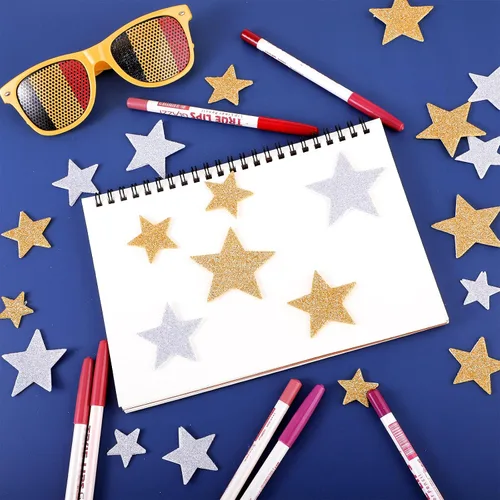 Miniatura 5 de Ouligay 200 calcomanías de estrella de espuma con purpurina dorada y plateada, calcomanías de espuma brillantes autoadhesivas para niños