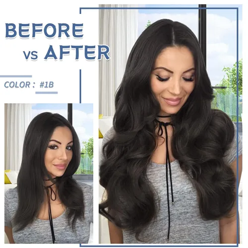 Miniatura 6 de S-noilite - Extensiones de cabello humano real con clip, color negro natural #1B, doble trama, 16 pulgadas, balayage, lacio, 7 unidades, 4.23 oz