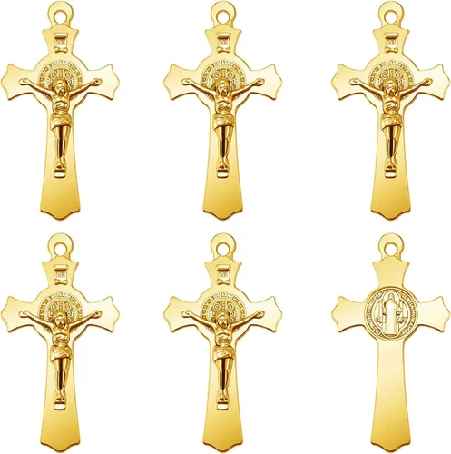 10 piezas de medallas de metal de San Benito con cruz, dijes de rosario, centro INRI, crucifijo, cuentas colgantes, joyería católica DIY, regalos,