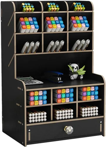 Miniatura 7 de Hggzeg Organizador de Escritorio de Madera, Portaplumas DIY de Gran Capacidad Caja de Almacenamiento Estante de Almacenamiento de Artículos