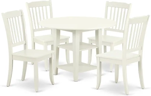 Miniatura 7 de East West Furniture SUDA3-LWH-C - Juego de mesa de comedor de 3 piezas contiene una mesa de comedor redonda con gotas y estantes y 2 sillas