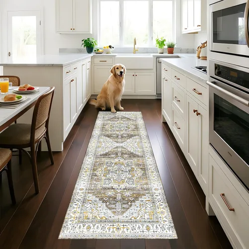 Miniatura 15 de Alfombra lavable para pasillo de 2 x 3: alfombra suave vintage para cocina, baño, lavandería, con respaldo antideslizante, alfombra de piso