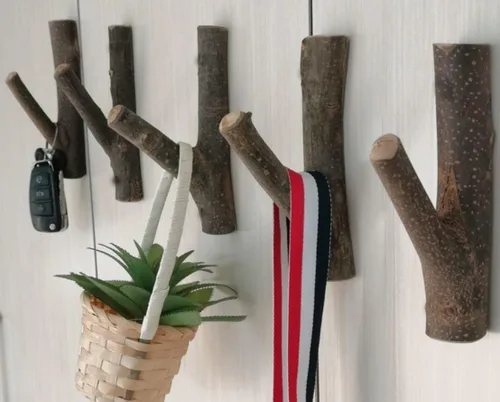 Miniatura 7 de 4 ganchos de pared de madera real con ramas de árbol de granja, rústico decorativo de madera con tronco de corteza de grosor de 0.8 in a 1.2 in