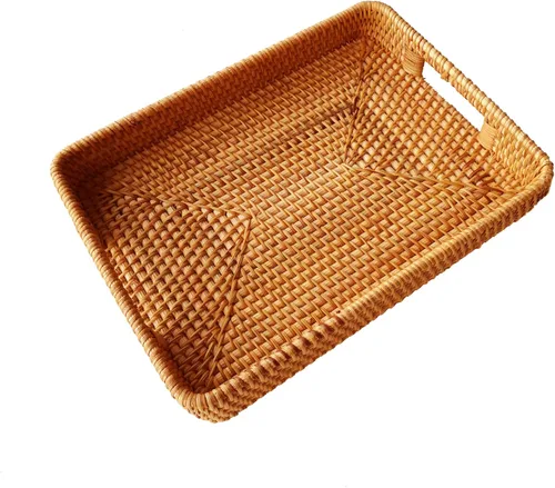 Miniatura 11 de i-lan Bandejas rectangulares hechas a mano de gran tamaño de 17 pulgadas con asas recortadas y pared de 2.3 pulgadas, cestas decorativas