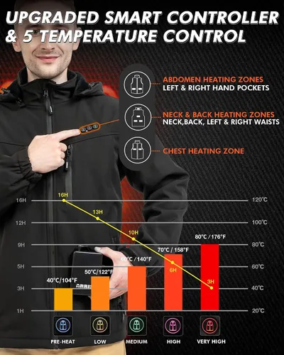 Miniatura 2 de ARRIS Mens Heated Jacket, Electric Heating Coat with 7.4V Battery and Detachable Hood - Waterproof, 8 Heating Areas
