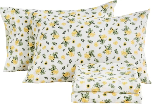 Miniatura 17 de KACEMOO Juego de sábanas California King de 4 piezas, sábanas con estampado floral, diseño bohemio, sábanas refrescantes de microfibra cepillada