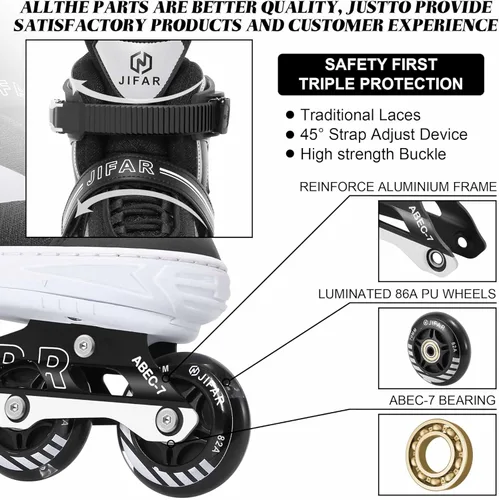 Miniatura 3 de Patines en línea ajustables para niños de 4 a 12 años, ruedas iluminadas, patines para principiantes para niños y niñas, regalo de patinaje en Blanco