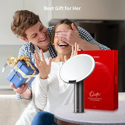 Miniatura 7 de AMIRO Espejo de maquillaje iluminado de 9" con sensor inteligente y control táctil, 3 colores y 6 niveles de brillo, recargable e inalámbrico, Negro
