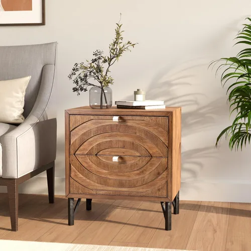 Miniatura 13 de COSIEST Mesita de noche, mesa auxiliar rústica con 3 cajones, mesa de noche de madera vintage con patas robustas, mesa auxiliar moderna