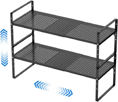 Organizadores de estantes de gabinete de cocina expandibles, estantes de almacenamiento apilables de metal para despensa, estante de especias