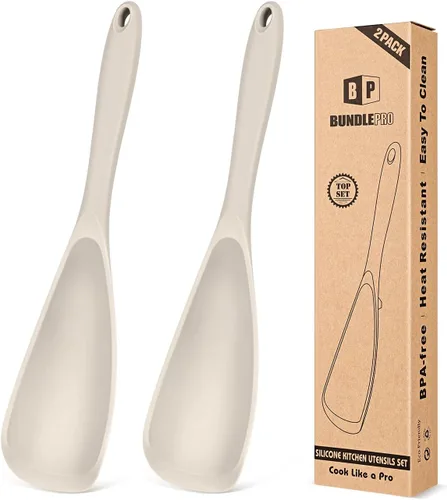 Miniatura 13 de Paquete de 2 cucharas de cocina para utensilios de cocina antiadherentes, cuchara espátula multifuncional libre de BPA, diseño de una sola pieza