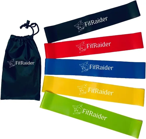 Miniatura 5 de Fit Raider - Juego de 5 bandas de resistencia de látex natural resistente para piernas y glúteos, entrenamiento, yoga, pilates y terapia física