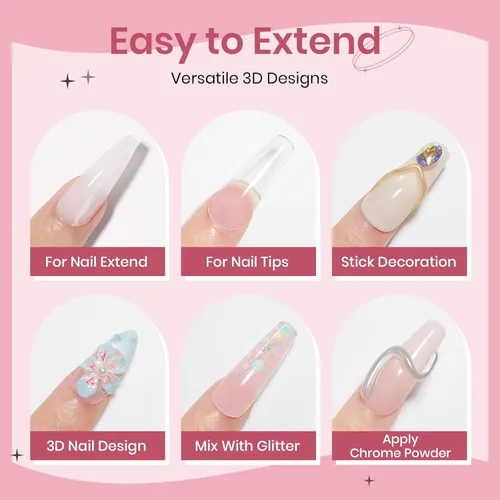 Miniatura 3 de Gel Constructor Sólido para Uñas Blanco Desnudo Claro Escultura 3D Arte de Uñas Gel Duro con Polvo Cromado para Tallar Patrones Decoración Manicura