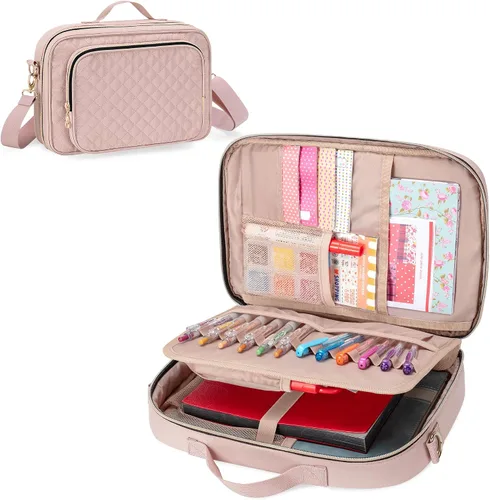 Miniatura 9 de Teamoy Estuche de almacenamiento de suministros de diario, soporte para suministros de diario con ranuras desmontables para bolígrafos, soporte