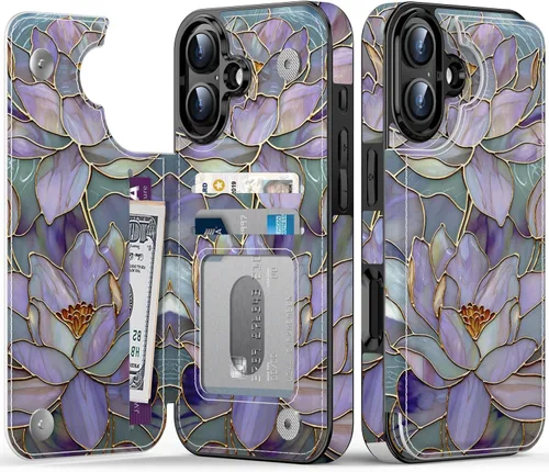 Miniatura 98 de FUNMIKO Funda tipo cartera para iPhone 13 con tarjetero, bloqueo RFID, protección de grado militar y obras de arte impresas con rayos UV, cierre
