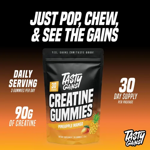 Miniatura 2 de TASTY GAINS Gomitas de Creatina - 90g de Monohidrato de Creatina - Suplementos para Entrenamiento - Construye Músculo y Aumenta la Fuerza