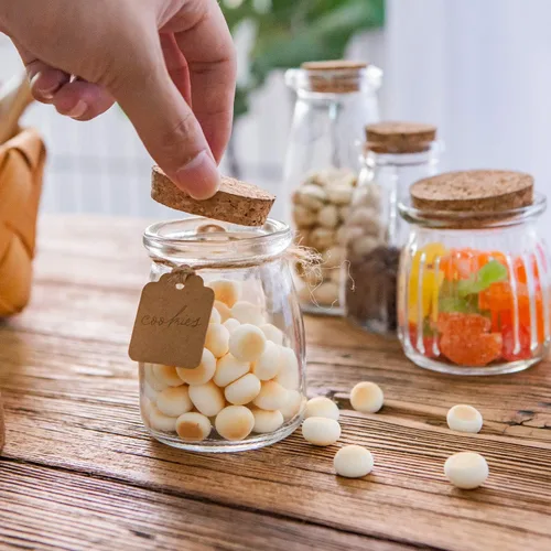 Miniatura 6 de Mini tarros de yogur 30 unidades, tarros de vidrio de 7 onzas con tapas de corcho para recuerdos, recipientes de pudín con tapas, tarros de mason