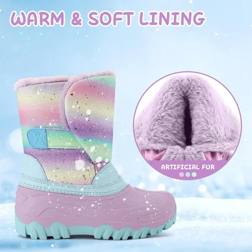 Miniatura 2 de K KomForme Botas de nieve impermeables para niñas con forro de piel sintética, zapatos de invierno cálidos para niños (niños pequeñosniños grandes)