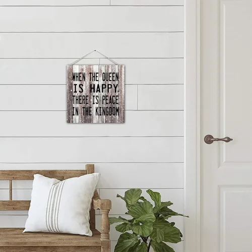 Miniatura 7 de Decorative Wood Pallet Sign Plaque Funny Saying When The Queen Is Happy There Is Peace in The Kingdom Rustic Wood Family Sign Craft Sign Country