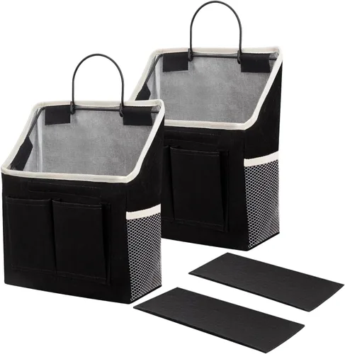 LYroo Paquete de 2 cestas organizadoras negras para colgar en la pared con bolsillos para baño, dormitorio, cocina, dormitorio, artículos esenciales
