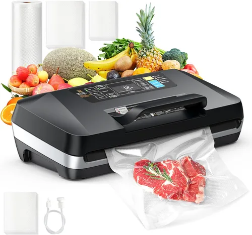 Sellador al vacío de 95 kpa, sellador de alimentos completamente automático comercial, potente sistema de sellado, doble sellado térmico, cortador