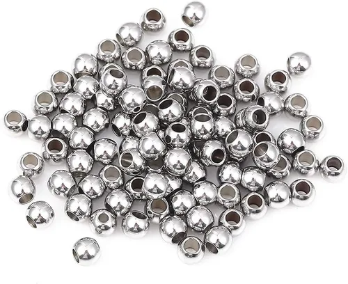 Miniatura 4 de BEADIA Cuentas espaciadoras de acero inoxidable de 0.197 x 0.157 in, redondas, sueltas, para hacer joyas, 100 unidades con agujero de 0.098 pulgadas